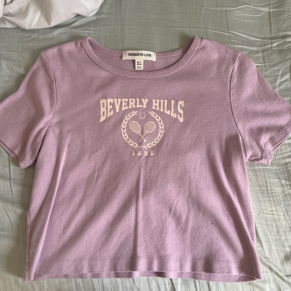 Purple cropped “Beverly Hills 1896” shirt, Bought from TJ maxx, Size XL